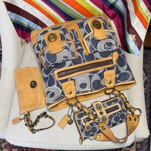 Coach Ltd Edition Legacy Signature Applique Denim Gigi Tote SET - Wallet+Clutch